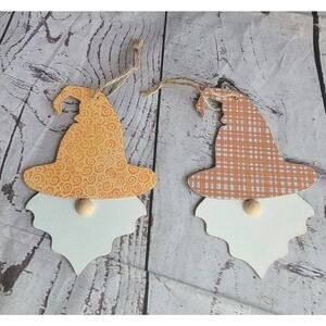 Fall Gnome Wood Ornaments Decor Fall Tree Handmade Orange Yellow